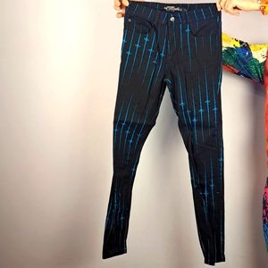 Tripp NYC Lip Service 28 Slim Fit stretch pant, black with retro skulls in neon